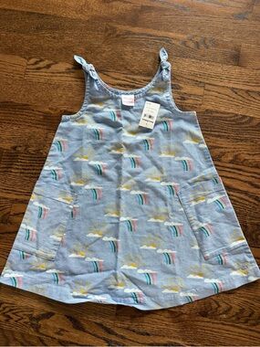 Hanna Andersson Light Blue Dress with Yellow Sun and Multicolor Rainbows